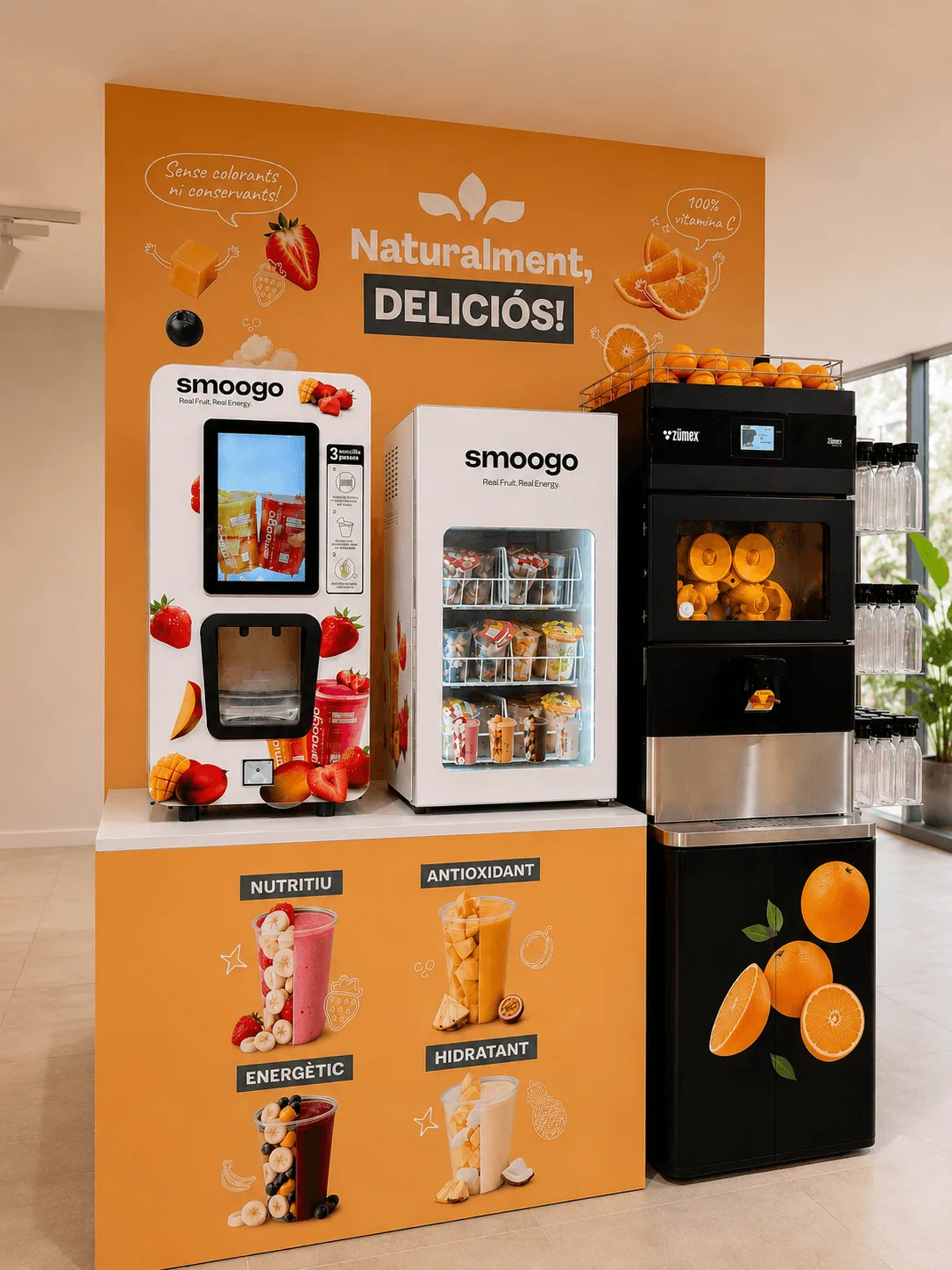 Máquina compacta de smoothies SMOOGO instalada en una oficina